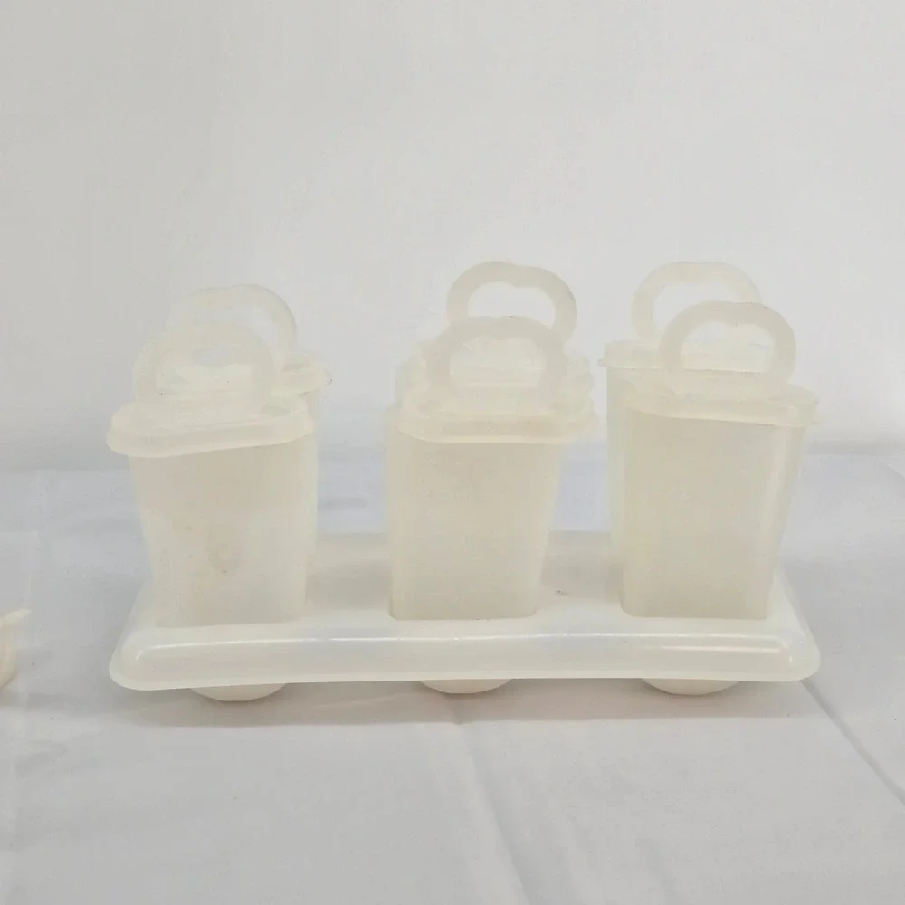 Vintage Tupperware Ice Tup Popsicle Maker Set 6 Molds Base Handles Sheer White